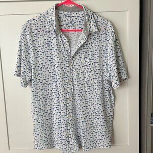 Taylor Vintage Men's Dress Shirt, Short Sleeve, Med, White with Blue Palm Trees